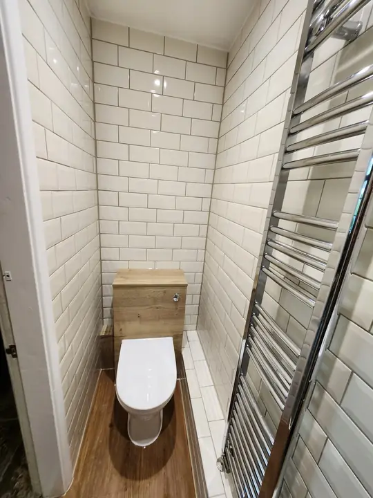 Metro-tiled cloakroom