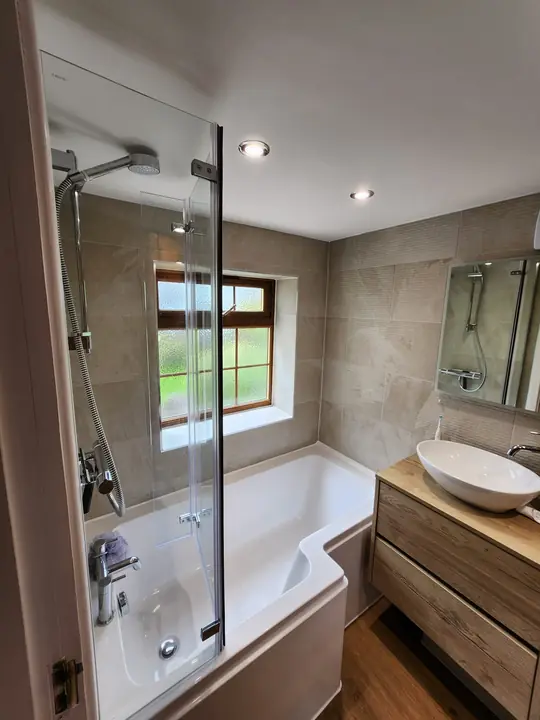 Bathroom with oak vanity